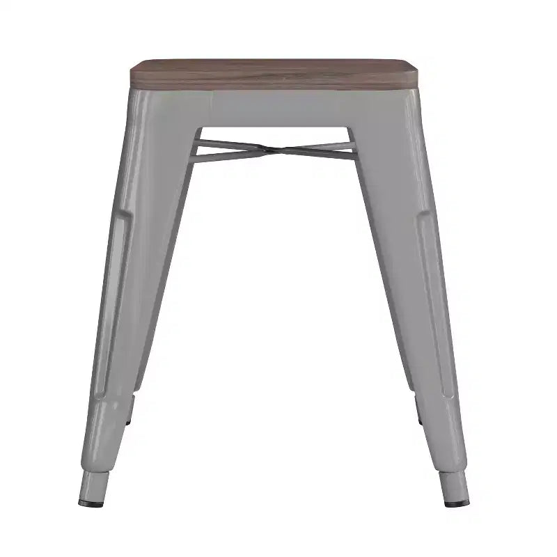 Flash Furniture Tabouret de bar sans dossier de 45,7 cm avec assise en bois, tabouret de salle à manger intérieur en métal empilable, de qualité commerciale – Lot de 4
