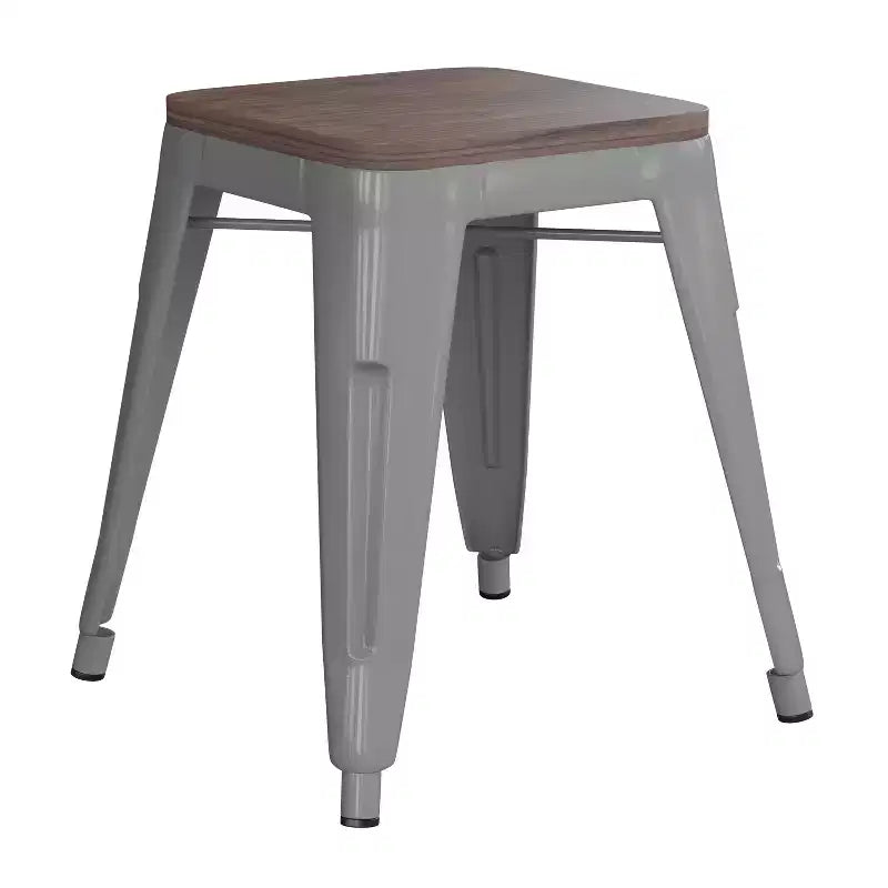 Flash Furniture Tabouret de bar sans dossier de 45,7 cm avec assise en bois, tabouret de salle à manger intérieur en métal empilable, de qualité commerciale – Lot de 4