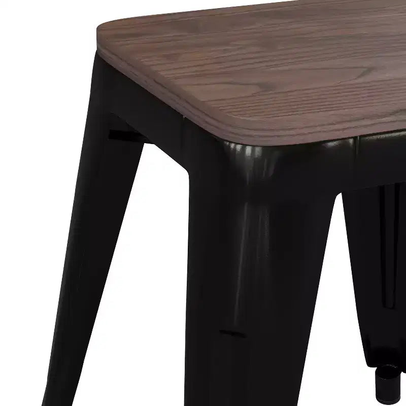 Flash Furniture Tabouret de bar sans dossier de 45,7 cm avec assise en bois, tabouret de salle à manger intérieur en métal empilable, de qualité commerciale – Lot de 4