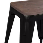 Flash Furniture Tabouret de bar sans dossier de 45,7 cm avec assise en bois, tabouret de salle à manger intérieur en métal empilable, de qualité commerciale – Lot de 4