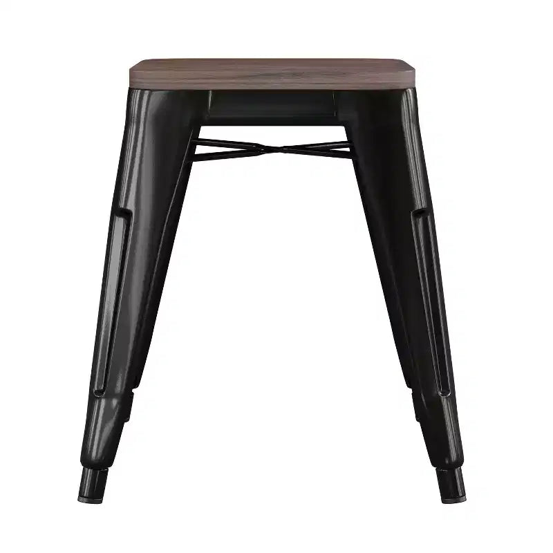 Flash Furniture Tabouret de bar sans dossier de 45,7 cm avec assise en bois, tabouret de salle à manger intérieur en métal empilable, de qualité commerciale – Lot de 4