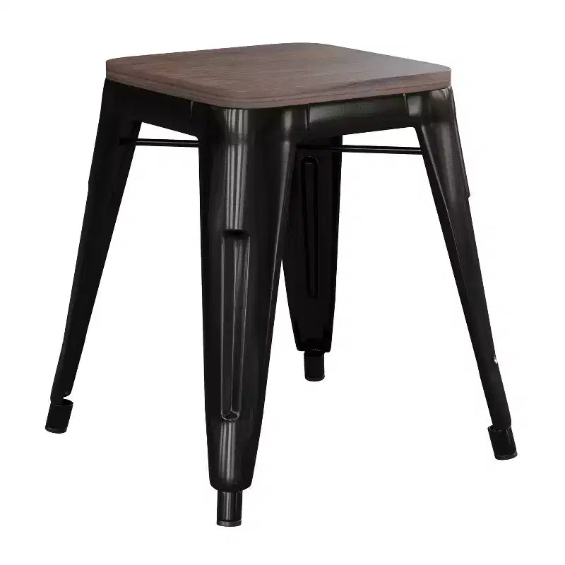 Flash Furniture Tabouret de bar sans dossier de 45,7 cm avec assise en bois, tabouret de salle à manger intérieur en métal empilable, de qualité commerciale – Lot de 4