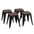 Flash Furniture Tabouret de bar sans dossier de 45,7 cm avec assise en bois, tabouret de salle à manger intérieur en métal empilable, de qualité commerciale – Lot de 4