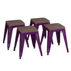 Flash Furniture Tabouret de bar sans dossier de 45,7 cm avec assise en bois, tabouret de salle à manger intérieur en métal empilable, de qualité commerciale – Lot de 4