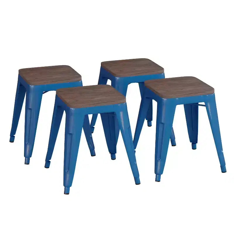 Flash Furniture Tabouret de bar sans dossier de 45,7 cm avec assise en bois, tabouret de salle à manger intérieur en métal empilable, de qualité commerciale – Lot de 4