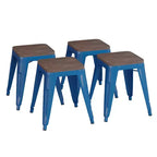 Flash Furniture Tabouret de bar sans dossier de 45,7 cm avec assise en bois, tabouret de salle à manger intérieur en métal empilable, de qualité commerciale – Lot de 4