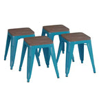 Flash Furniture Tabouret de bar sans dossier de 45,7 cm avec assise en bois, tabouret de salle à manger intérieur en métal empilable, de qualité commerciale – Lot de 4
