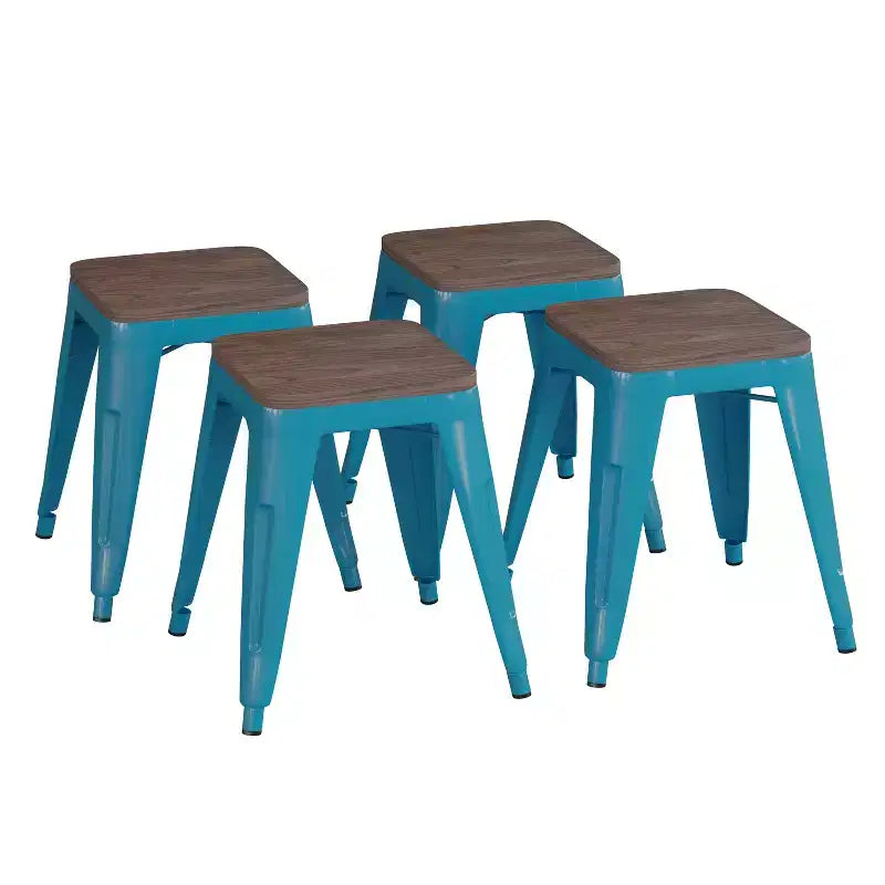 Flash Furniture Tabouret de bar sans dossier de 45,7 cm avec assise en bois, tabouret de salle à manger intérieur en métal empilable, de qualité commerciale – Lot de 4