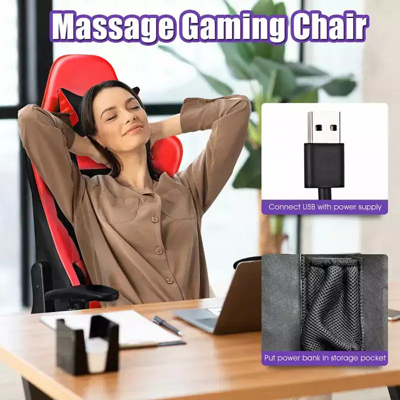 Chaise de massage gaming Costway inclinable avec support lombaire massant et repose-pieds