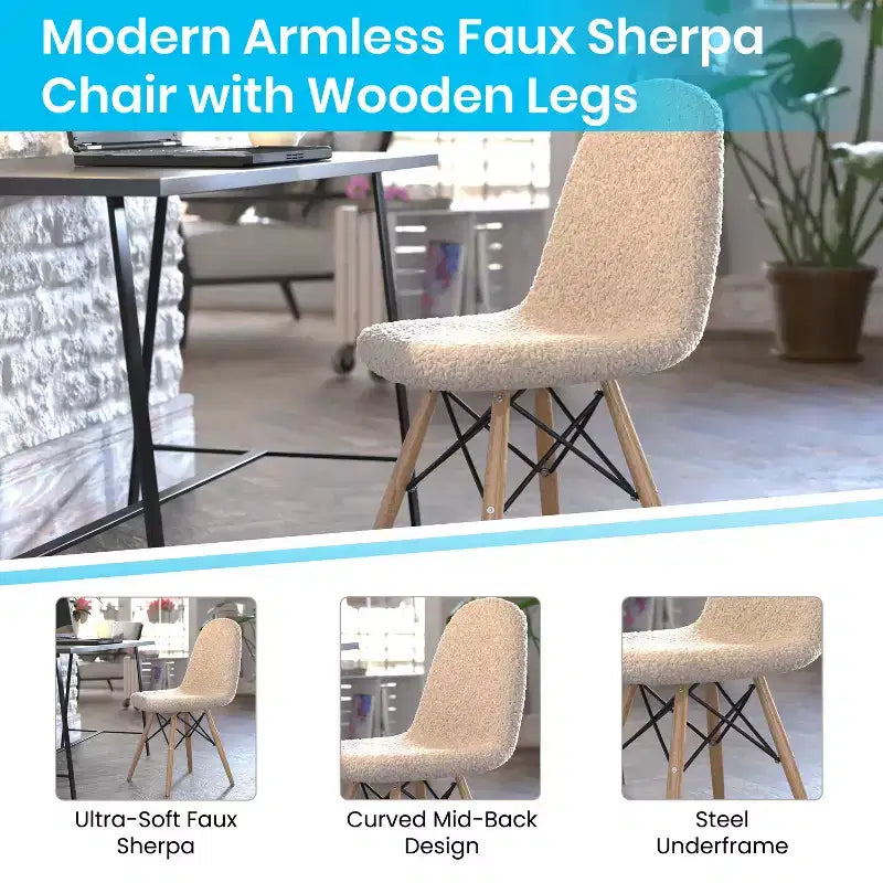 Merrick Lane Lyon, fauteuil d'appoint moderne en fausse fourrure de mouton pour chambre, entrée et salon