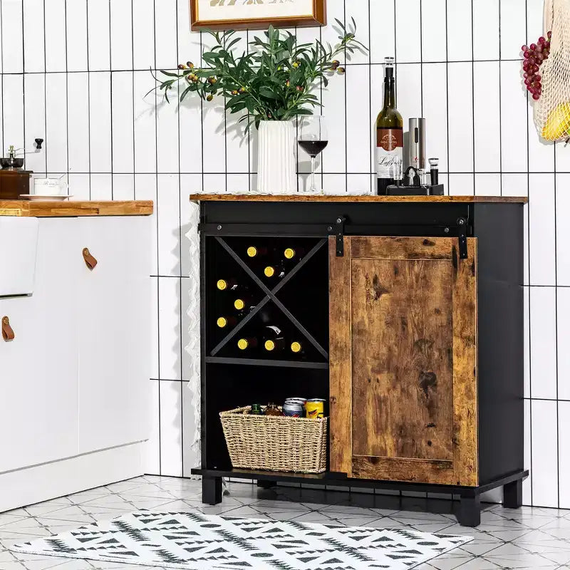 Armoire de rangement de cuisine Costway Buffet avec porte coulissante et casier à vin