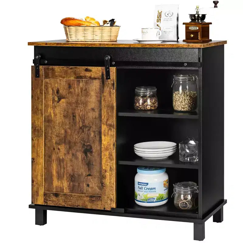 Armoire de rangement de cuisine Costway Buffet avec porte coulissante et casier à vin