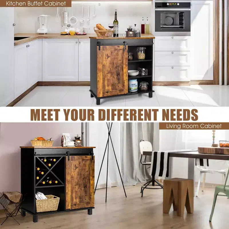 Armoire de rangement de cuisine Costway Buffet avec porte coulissante et casier à vin