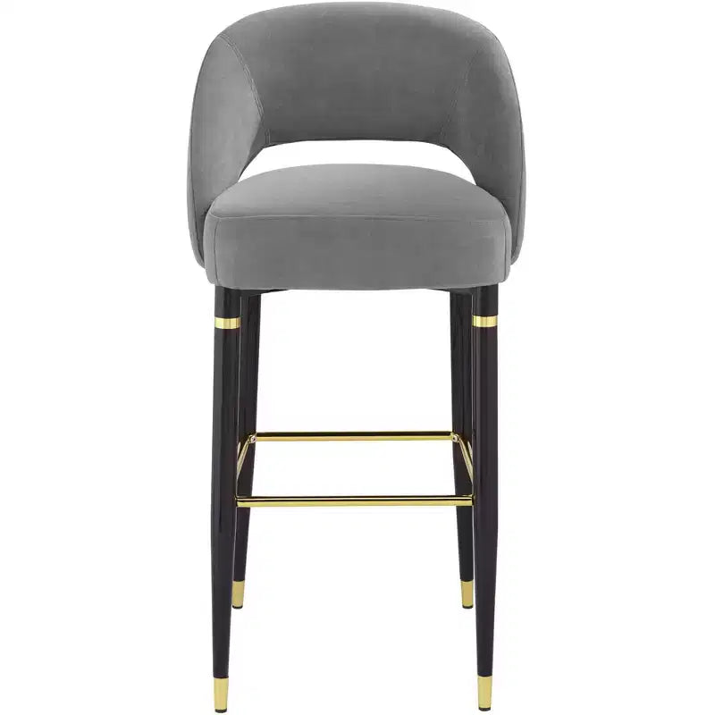 Studio 55D Simone Tabouret de bar noir mat 31 1/2 po de haut moderne Coussin en velours gris foncé avec dossier Repose-pieds pour îlot de cuisine à hauteur de comptoir