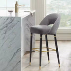 Studio 55D Simone Tabouret de bar noir mat 31 1/2 po de haut moderne Coussin en velours gris foncé avec dossier Repose-pieds pour îlot de cuisine à hauteur de comptoir