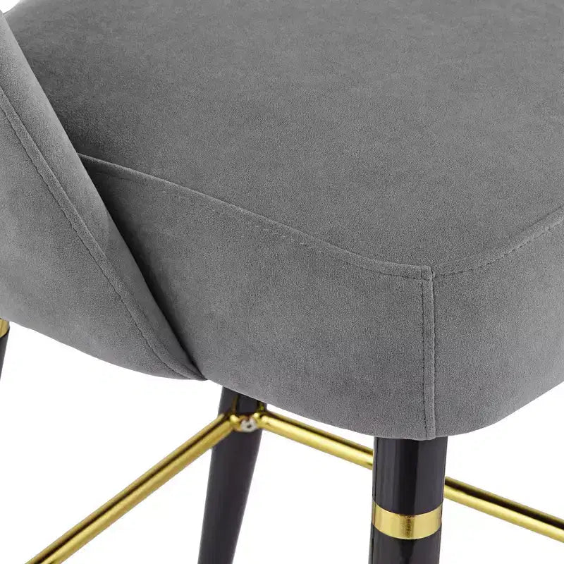 Studio 55D Simone Tabouret de bar noir mat 31 1/2 po de haut moderne Coussin en velours gris foncé avec dossier Repose-pieds pour îlot de cuisine à hauteur de comptoir