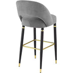 Studio 55D Simone Tabouret de bar noir mat 31 1/2 po de haut moderne Coussin en velours gris foncé avec dossier Repose-pieds pour îlot de cuisine à hauteur de comptoir