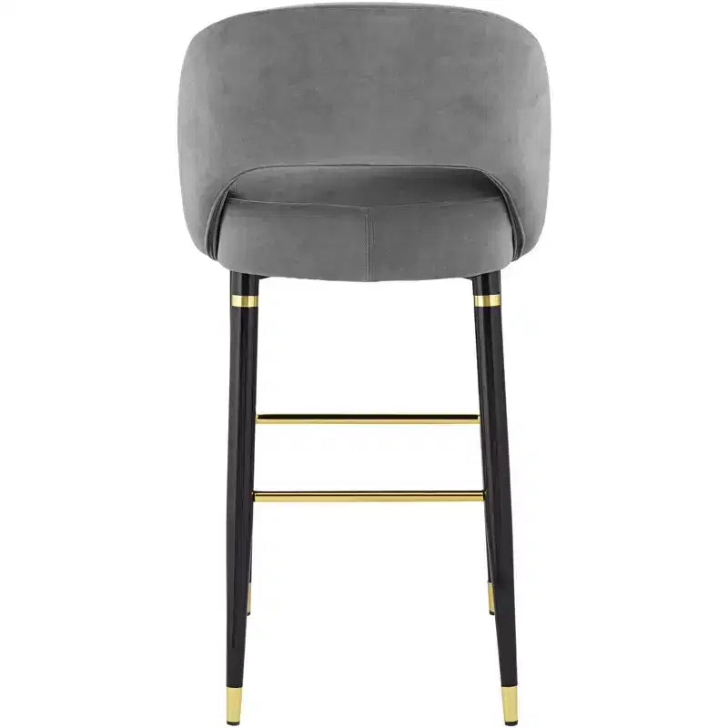 Studio 55D Simone Tabouret de bar noir mat 31 1/2 po de haut moderne Coussin en velours gris foncé avec dossier Repose-pieds pour îlot de cuisine à hauteur de comptoir