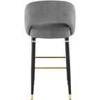 Studio 55D Simone Tabouret de bar noir mat 31 1/2 po de haut moderne Coussin en velours gris foncé avec dossier Repose-pieds pour îlot de cuisine à hauteur de comptoir