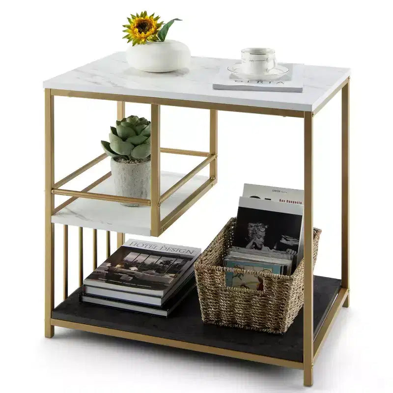 Table d'appoint de canapé Costway à 3 niveaux avec étagère de rangement ouverte Buffet moderne pour salon