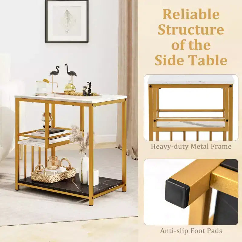 Table d'appoint de canapé Costway à 3 niveaux avec étagère de rangement ouverte Buffet moderne pour salon