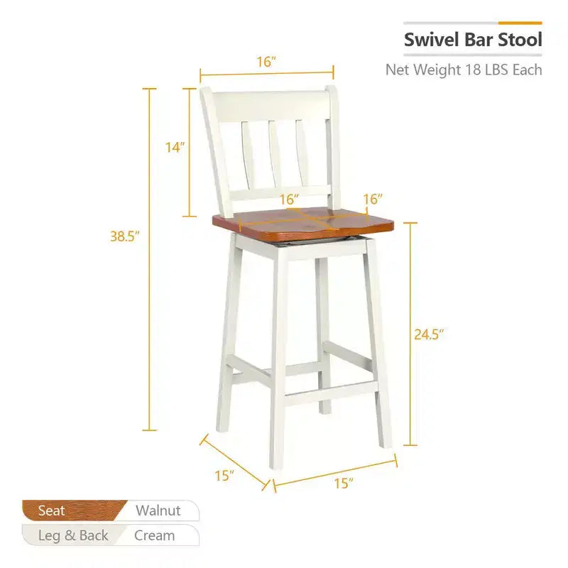 Lot de 2 tabourets de bar Costway, pivotants, hauteur de comptoir 62,2 cm avec repose-pieds