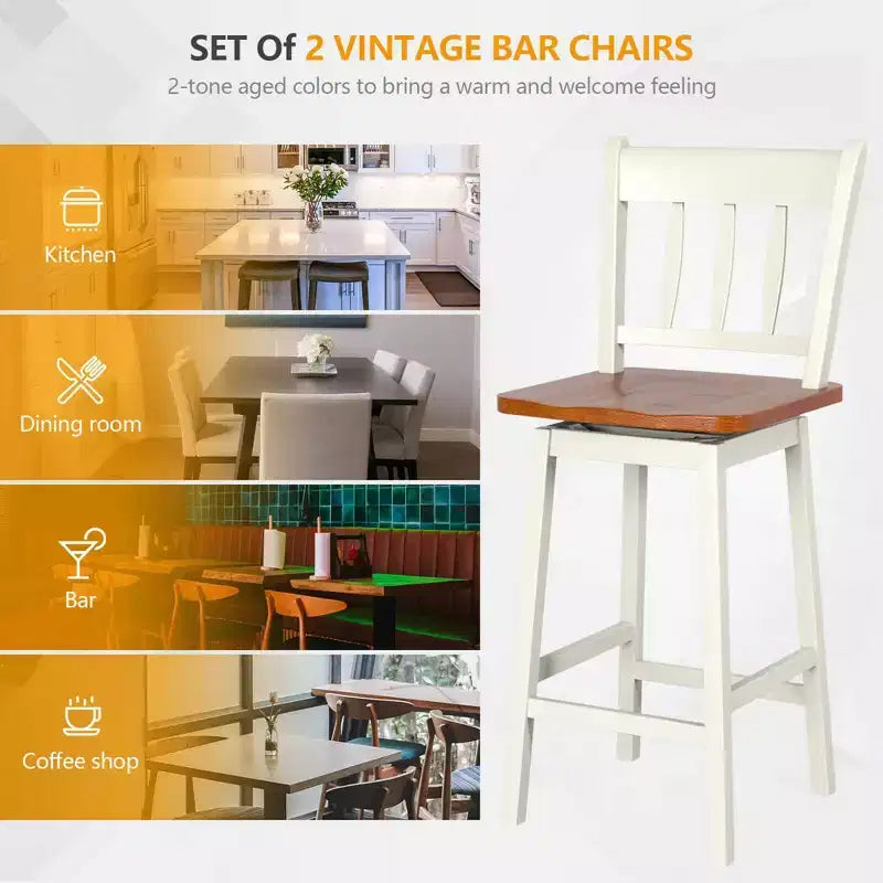 Lot de 2 tabourets de bar Costway, pivotants, hauteur de comptoir 62,2 cm avec repose-pieds