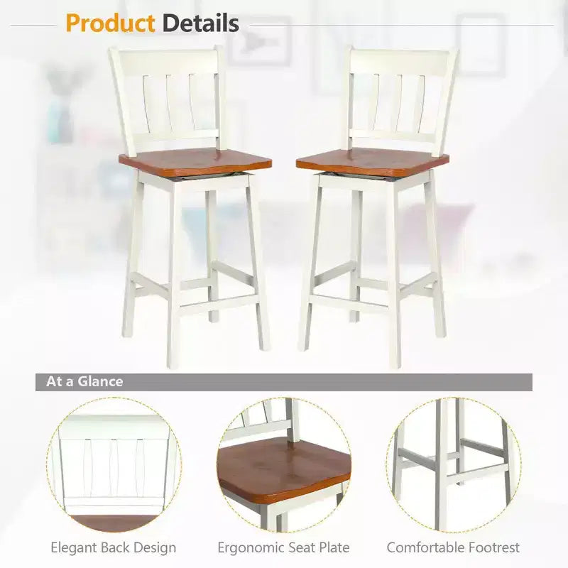 Lot de 2 tabourets de bar Costway, pivotants, hauteur de comptoir 62,2 cm avec repose-pieds