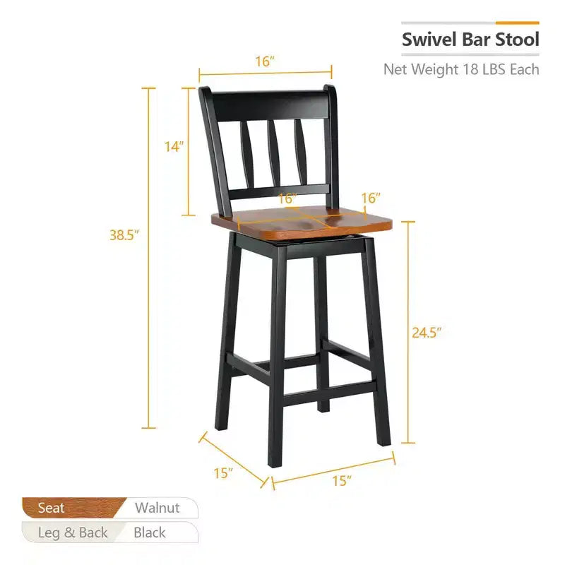 Lot de 2 tabourets de bar Costway, pivotants, hauteur de comptoir 62,2 cm avec repose-pieds