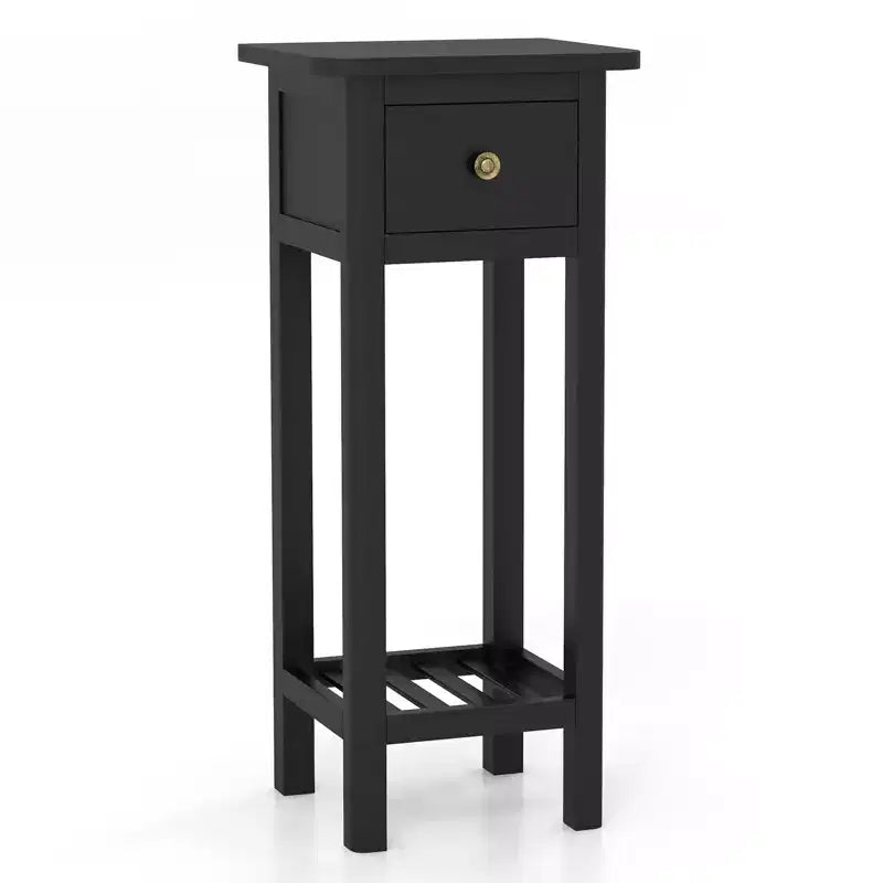 Table d'appoint Costway en bois massif avec tiroir et étagère ouverte pour salon