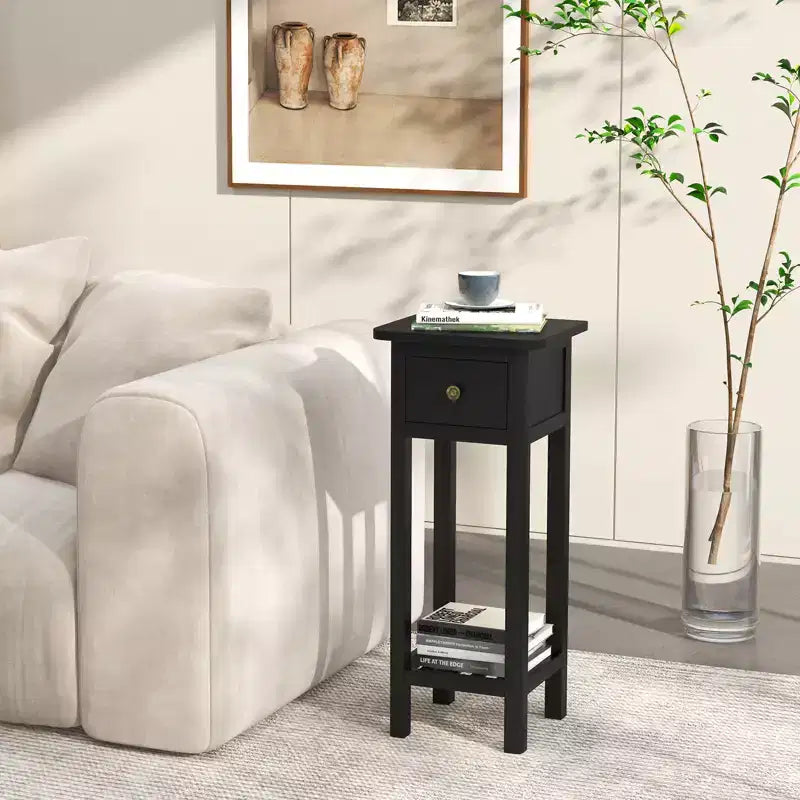 Table d'appoint Costway en bois massif avec tiroir et étagère ouverte pour salon
