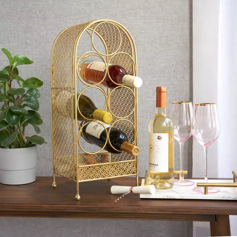 Porte-bouteilles Twine Trellis, 7 bouteilles, rangement de vin doré pour comptoir, en fonte