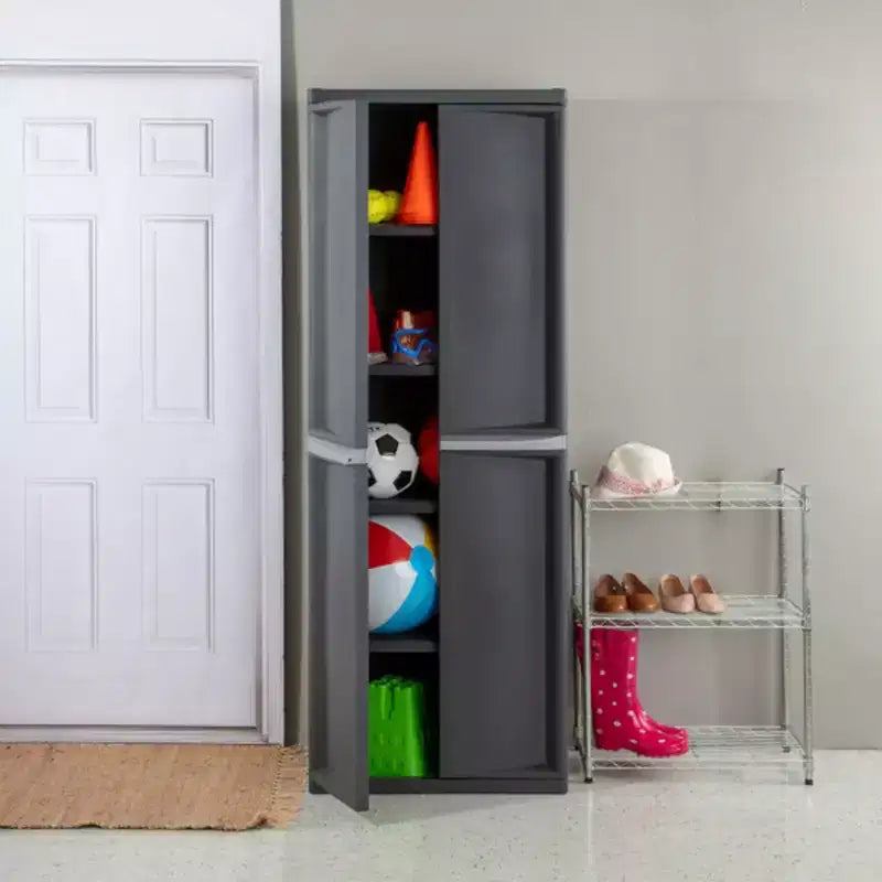 Meuble de rangement Sterilite à 4 étagères réglables avec portes, gris | 01423V01