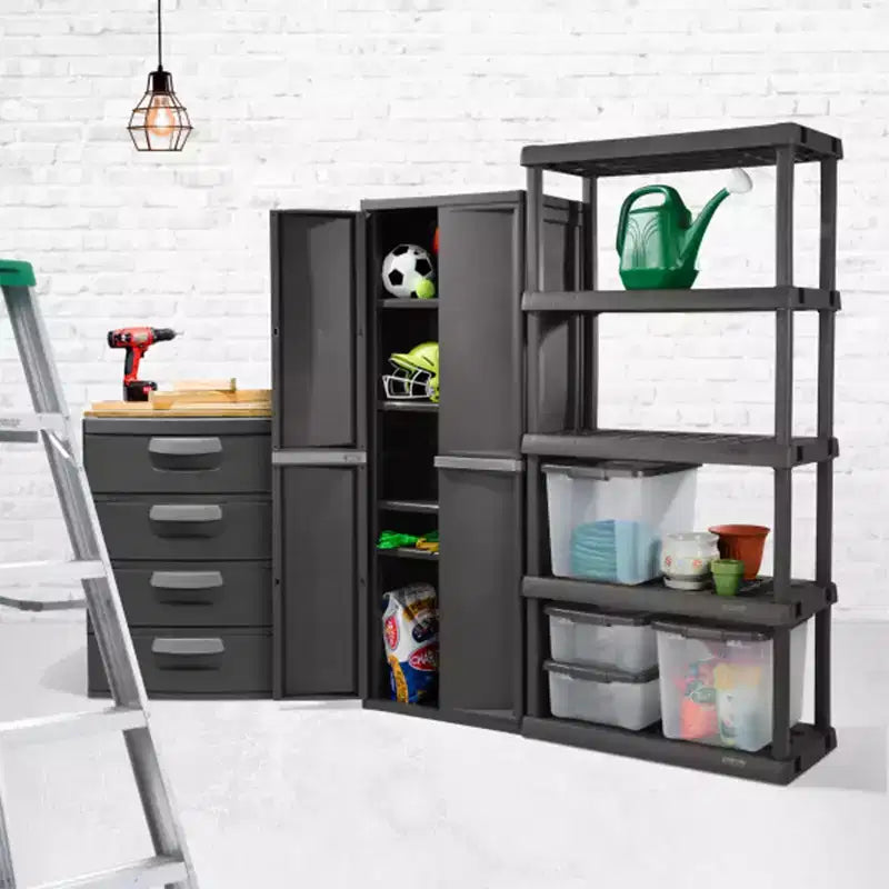 Meuble de rangement Sterilite à 4 étagères réglables avec portes, gris | 01423V01