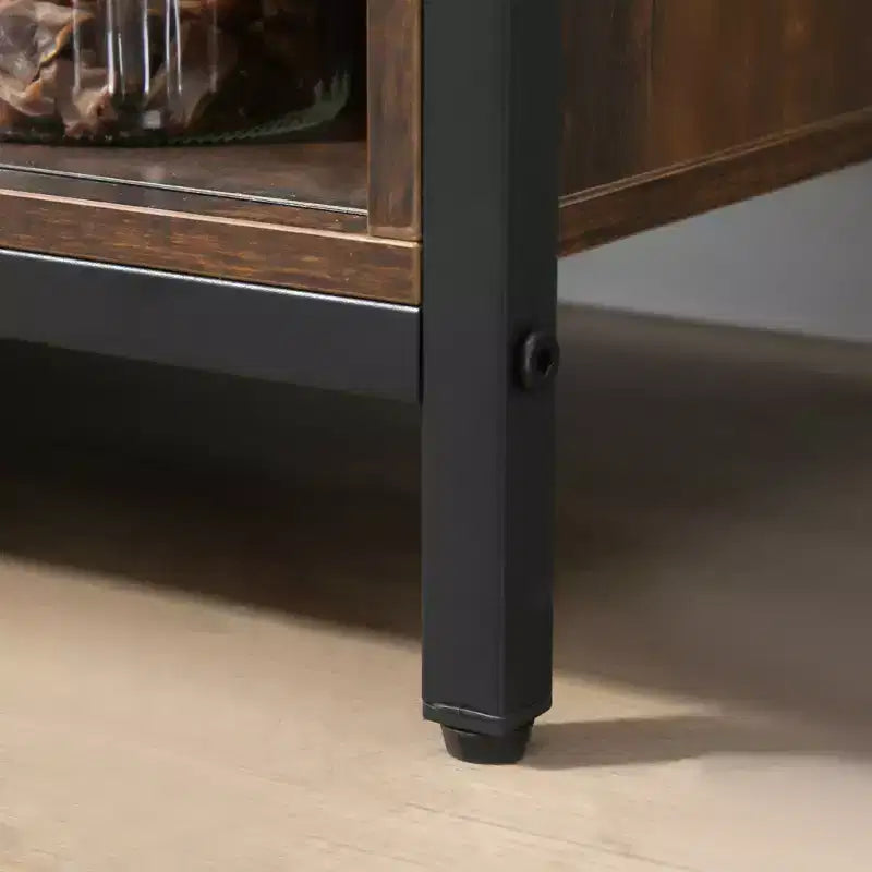 HOMCOM Buffet de cuisine industriel rustique avec portes coulissantes de grange, 3 tiroirs et étagères réglables pour salon, marron rustique