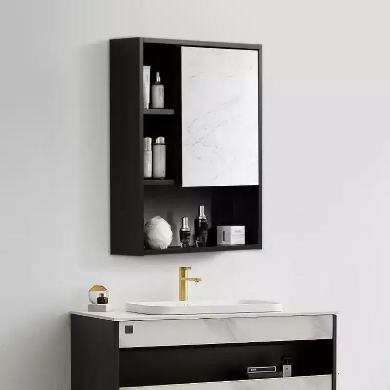 Meuble de rangement mural Basicwise pour salle de bain avec miroir et étagère ouverte | Meuble de rangement à pharmacie avec 2 étagères réglables