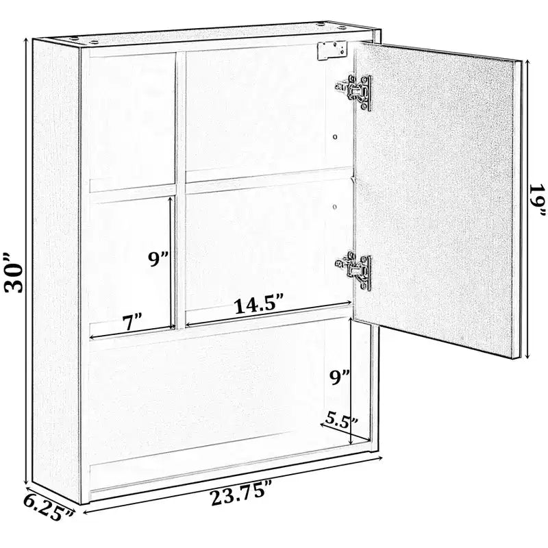 Meuble de rangement mural Basicwise pour salle de bain avec miroir et étagère ouverte | Meuble de rangement à pharmacie avec 2 étagères réglables