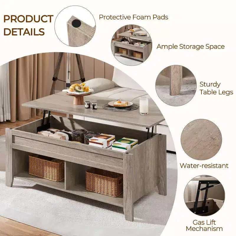 Table basse relevable Yaheetech avec rangement et 2 étagères ouvertes pour salon, salle de réception, bureau