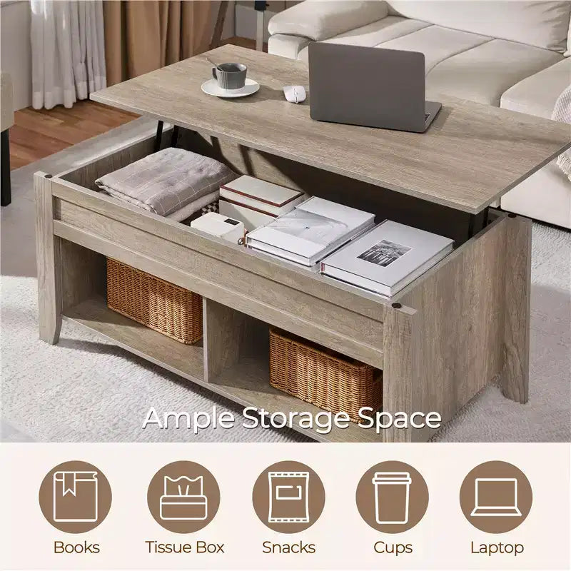 Table basse relevable Yaheetech avec rangement et 2 étagères ouvertes pour salon, salle de réception, bureau