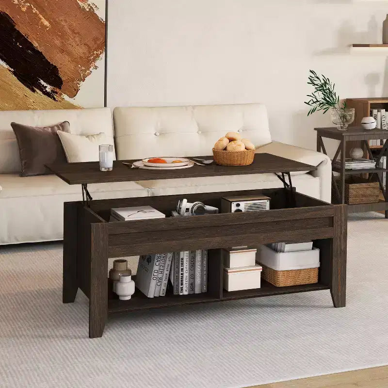 Table basse relevable Yaheetech avec rangement et 2 étagères ouvertes pour salon, salle de réception, bureau