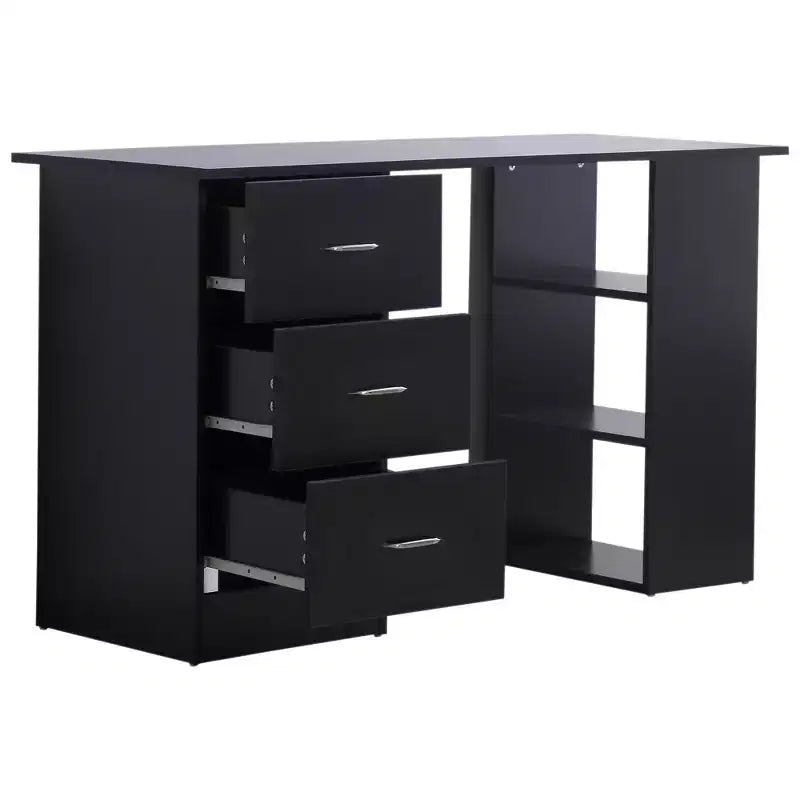 HOMCOM Bureau d'ordinateur moderne 47" pour la maison et le bureau, combo bibliothèque, table d'écriture, poste de travail avec 3 tiroirs et étagère de rangement - Blanc