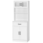 HOMCOM Meuble de cuisine autoportant de 161,3 cm, buffet à 4 portes avec huche, meuble de rangement pour bar à café avec étagères réglables, blanc