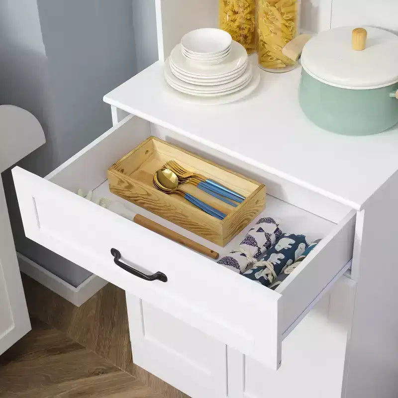 HOMCOM Meuble de cuisine autoportant de 161,3 cm, buffet à 4 portes avec huche, meuble de rangement pour bar à café avec étagères réglables, blanc