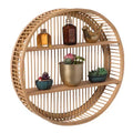 Vintiquewise Decorative Rattan Round Display Shelf With 2 Shelves for The Dining Room, Living Room, or Office.