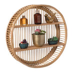 Vintiquewise Decorative Rattan Round Display Shelf With 2 Shelves for The Dining Room, Living Room, or Office.