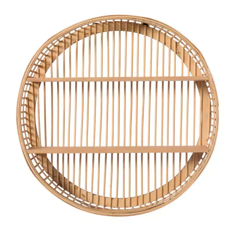 Étagère décorative ronde en rotin Vintiquewise à 2 niveaux pour la salle à manger, le salon ou le bureau.