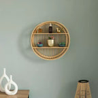 Étagère décorative ronde en rotin Vintiquewise à 2 niveaux pour la salle à manger, le salon ou le bureau.