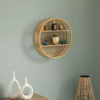 Étagère décorative ronde en rotin Vintiquewise à 2 niveaux pour la salle à manger, le salon ou le bureau.