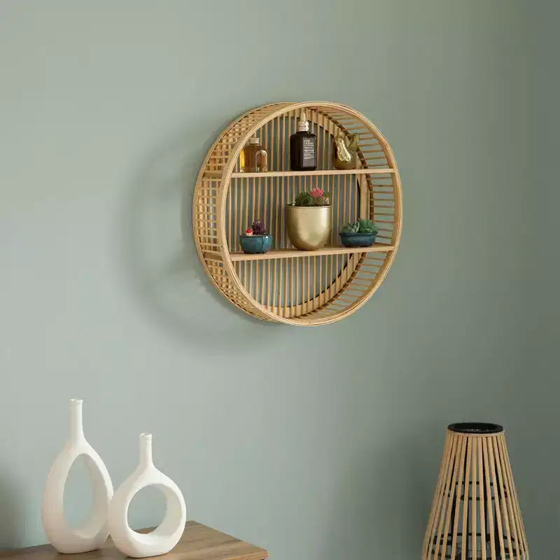 Étagère décorative ronde en rotin Vintiquewise à 2 niveaux pour la salle à manger, le salon ou le bureau.
