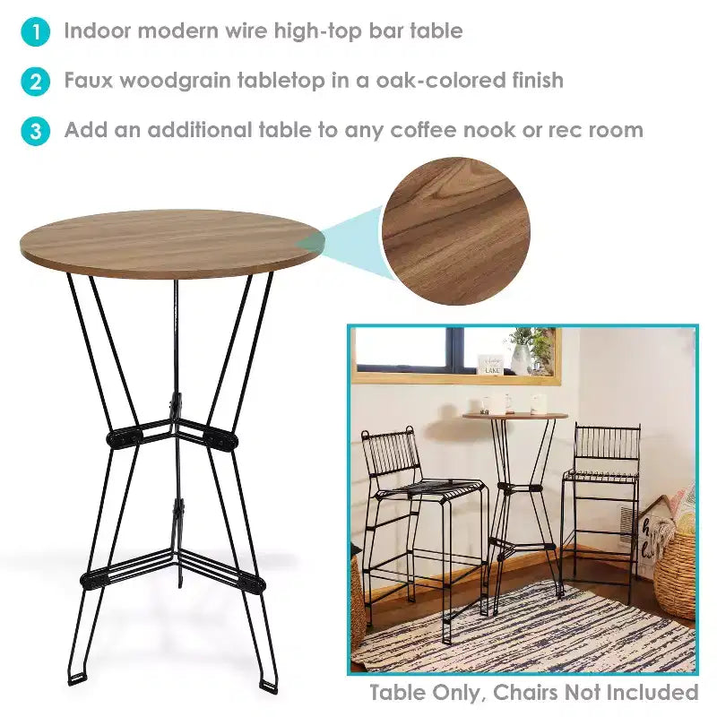 Table de bar d'intérieur moderne Sunnydaze avec plateau en acier et imitation bois - Marron